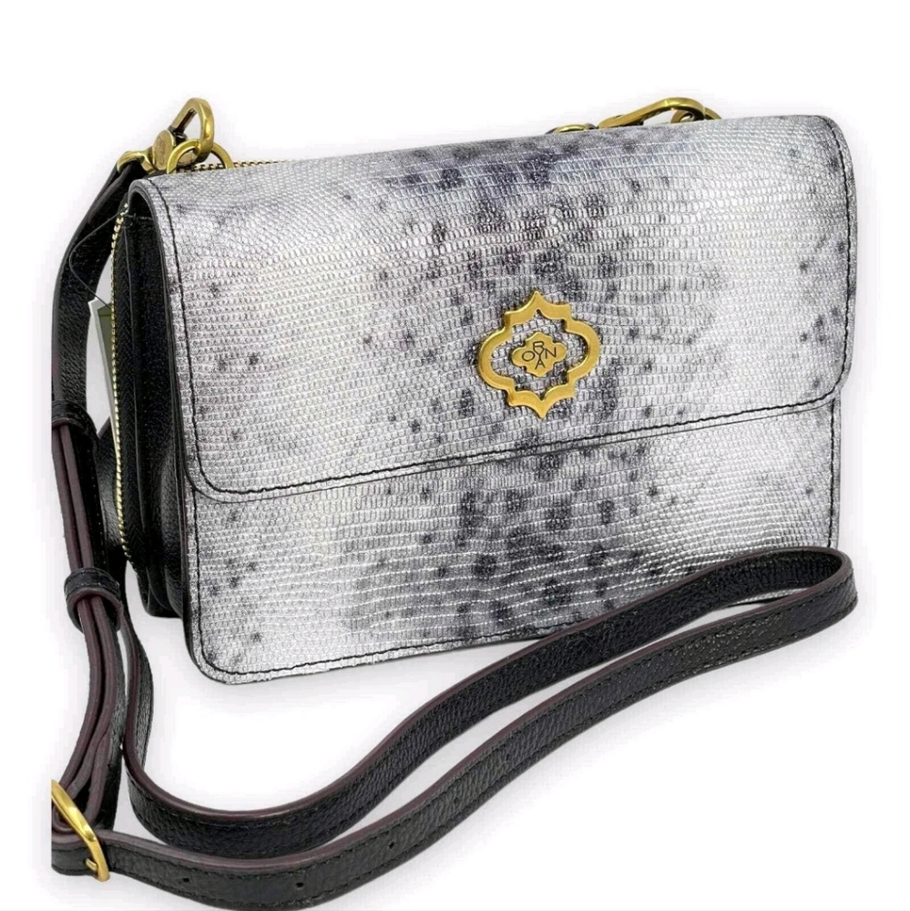 OrYANY Ivy Silver Snakeskin  Pebbled Lesther Crossbody Bag